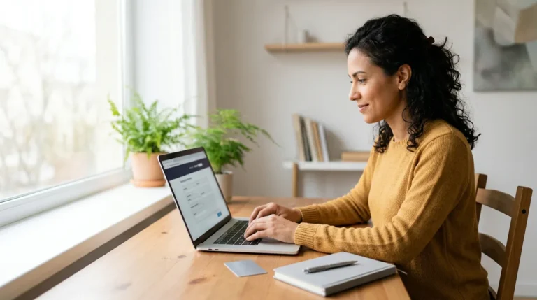 Pessoa preenchendo uma solicitação de cartão de crédito em um notebook
